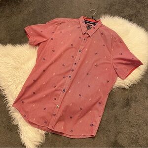 Point Zero Men's Red and Blue Patterned Shirt